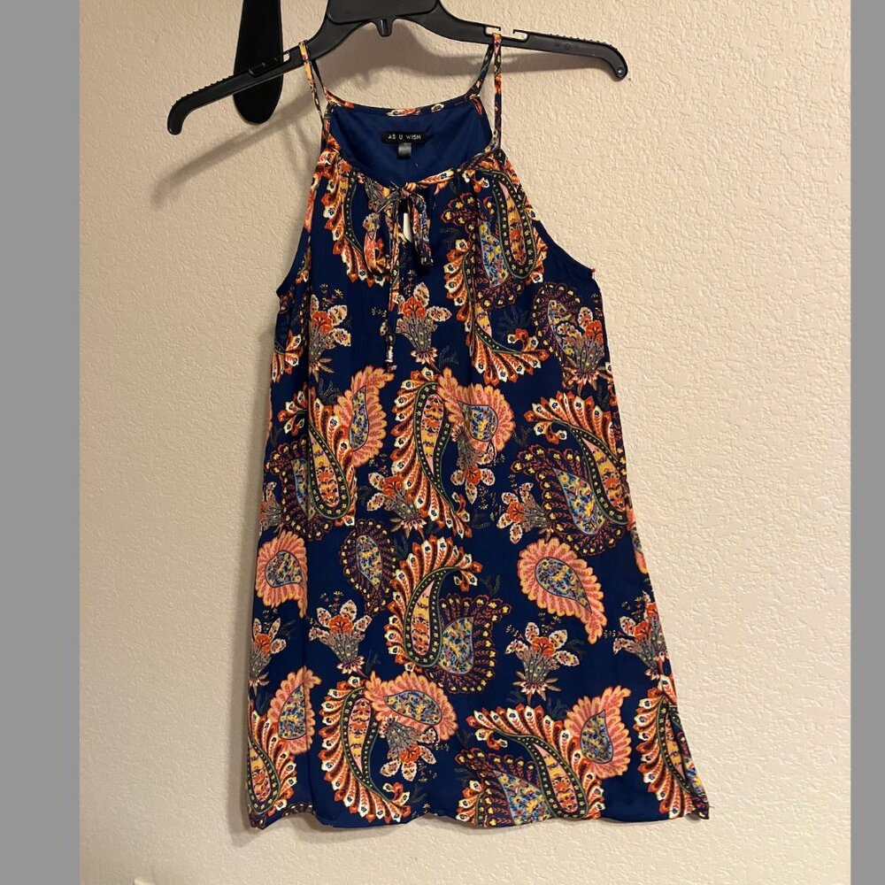 AS U WISH by FRANCESCA'S Navy Paisley Print Shift Dress with straps NEW- Size M